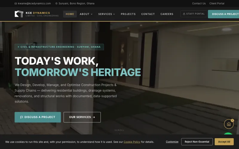 Screenshot of the kcedynamics.com homepage